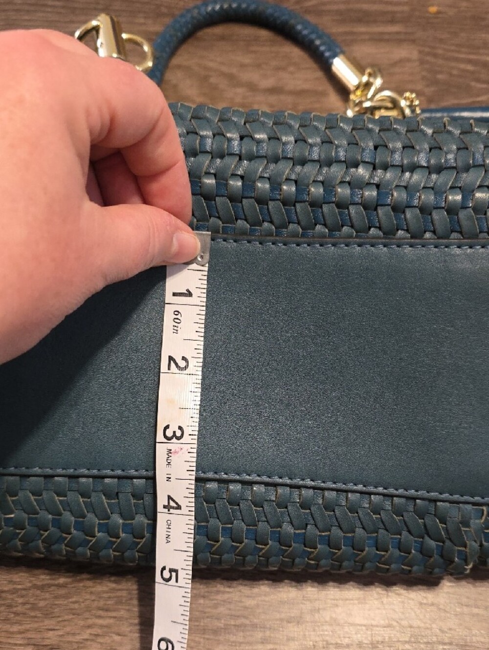 Coach Teal Woven Leather Tote with Gold Hardware - Picture 12 of 13